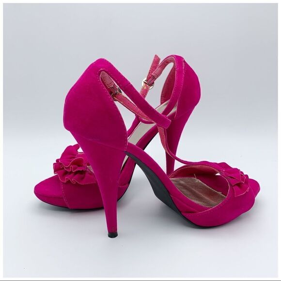 Qupid Hot Pink Valentine Stiletto Heel Ankle Strap Sandal - Picture 4 of 10